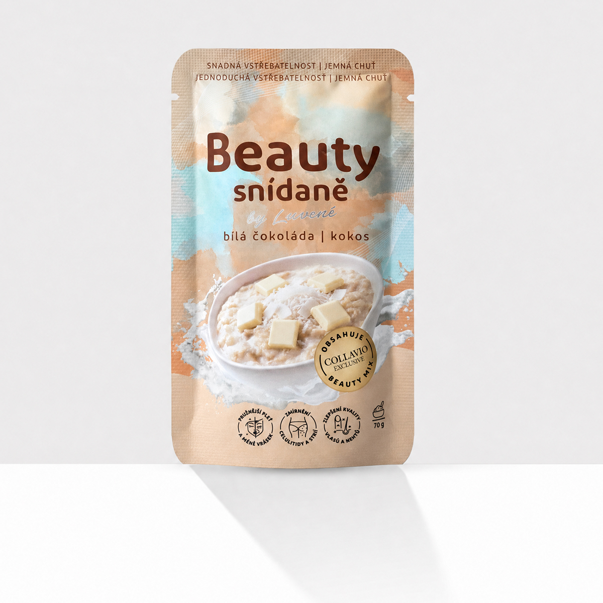 Beauty snídaně s kolagenem bílá čokoláda a kokos - balení 10 kusů